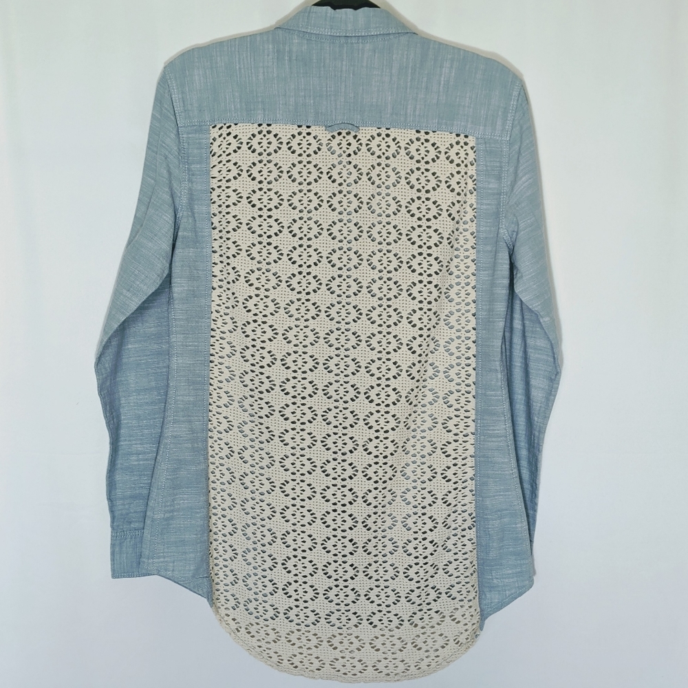 AMERICAN RAG Blue Button Down Shirt with Crochet - Picture 3 of 4